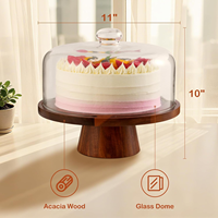 Plateau à gâteau en bois d'acacia rustique avec base magnétique de 12 pouces, plateau de service amovible et couvercle en verre
