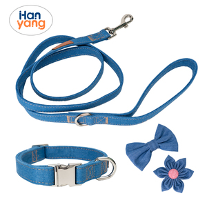 HanYang-Conjunto de Correa y Collar Jean Personalizado con Pajarita de Flores, Collar Floral Ajustable con Hebilla de Metal <span class=keywords><strong>para</strong></span> Perro Femenino - Product Image 1