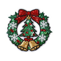 En gros, Badges Cœur en paillettes 3D effet gonflé motif pain d'épices, Écussons brodés thermocollants à paillettes, Décoration pour chapeau de Noël, Tissu brodé