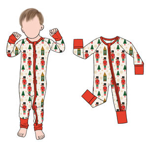 Personalizado <span class=keywords><strong>de</strong></span> moda Niño Navidad elementos impresos con pies <span class=keywords><strong>de</strong></span> bambú <span class=keywords><strong>de</strong></span> invierno infantil mono bebé dormir traje - Product Image 1