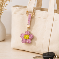 Porte-clés Fleur Entièrement Strassée en Cristal, Anneau de Clés Scintillant, Breloque de Sac, Pendentif pour Femmes, Sac à Main, Sac à Dos, Porte-monnaie, Clés de Voiture