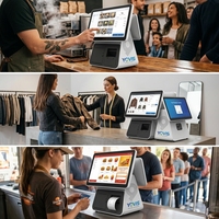 Terminal de point de vente tactile à double écran de 15,6 pouces avec paiement par QR/code et carte, et kiosque de commande automatique pour caisse de détail, usage B2B