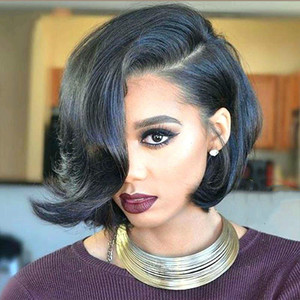 Perruque Courte Femme Effet Cheveux Naturels Raie Latérale Frange Côté Volumineuse Bob Court Lisse Fibre Haute Température Meilleure Vente - Product Image 2