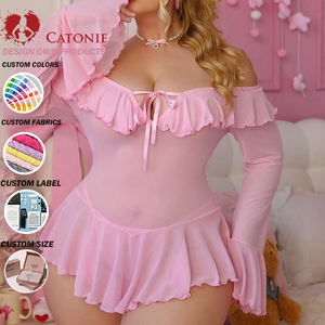 Mini Abito da Notte Sexy Rosa Trasparente con Scollo a Barca Arricciato, Maniche Svasate e Orlo con Volant, Vestito Aderente Trasparente - Product Image 1