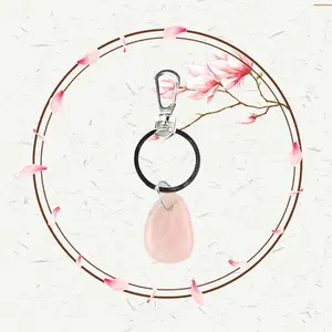 PATIRLEY New Design Natural Rose Quartz Keychain Metal Coin Holder Keychain with Raw Crystal Feature