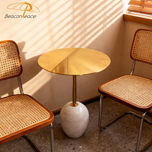 Mesa de Centro Redonda de Lujo Nórdico, Base de Mármol para Interiores, Hotel, Balcón, Mesa Auxiliar para Dormitorio, Sala de Estar - Product Image 1