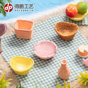 Miniature Resin Bamboo Baskets <b>Vases</b> Decorative Home Desktop Accessories Handmade Rustic Style D1896 - Product Image 1