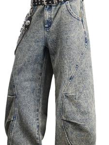 Pantalones de mezclilla anchos de algodón para hombre, estilo Y2K, hip hop, casuales, a la moda, holgados, con diseño único de perlas y bolsillos, para uso diario y urbano, colección 2026 - Product Image 1