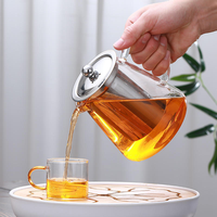 Service à thé classique en verre avec filtre, théière en borosilicate haute résistance, corps droit, bec en acier, résistant à la chaleur, 1L