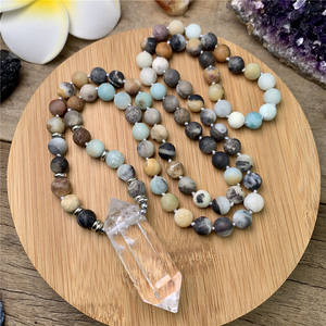 Collier perlé d'amazonite mat <span class=keywords><strong>BD</strong></span>-A159, 108 perles Mala, perles de cristal à Double Quartz nouée, perles de prière de Yoga - Product Image 2