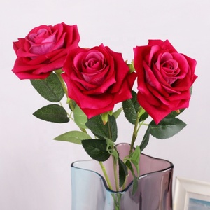 Rosa Artificial QiHao, Rosa Roja de Terciopelo para Ramo de Novia, Centro de Mesa para Boda, Decoración para Fiestas y Hogar - Product Image 3
