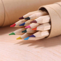 Ensemble de crayons de couleur en bois naturel personnalisés, cadeaux promotionnels scolaires, boîte en papier kraft, 12 couleurs, mini ensemble de crayons à dessin avec taille-crayon