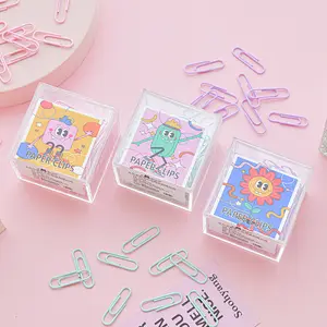 Manufacturers wholesale creative box paper clips office cartoon plastic paper clips macaron color small back shape needle Paper