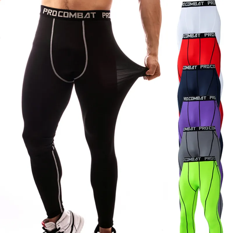 Erkekler Polyester spor sıkıştırma kuru serin spor tayt pantolon baz katmanlı spor egzersiz koşu tayt