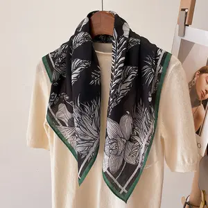 Custom high quality silk velvet right angle bandanas soft viscose printed square scarves for office ladies neck tie scarves