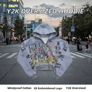 Customizable <b>3D</b> Embroidered Print Knitted Heavyweight 100% Cotton Eco-Friendly Loose Fit ODM Y2K Zip-Up Oversized Men's <b>Hoodie</b> - Product Image 2