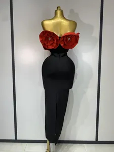 Vestido de Noche Largo y Recto con Hombros Descubiertos y Decoración de Diamantes, Tela de Poliéster/Spandex, para Mujer - Product Image 4