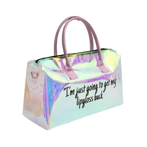 Custom Clear Overnight Tote Spend A Night Handbag Gym Bag Pvc Transparent Colorful Silicone Jelly Make Up Holographic Bags