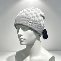Bonnet en laine mélangée pour homme avec logo personnalisé, motif tricoté plat, ajustable, chaud et isolant, style décontracté et tendance pour l'hiver