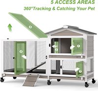 Cage à lapins en bois à 2 étages, cage pour cochon d'Inde, 6 roues verrouillables, toit imperméable anti-rongeurs, plateaux amovibles, utilisation intérieure/extérieure