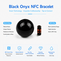 Pulsera con Chip NFC de Alta Frecuencia, Cuentas Sueltas de Ágata Negra para Joyería DIY, Etiqueta NFC de Piedra Natural