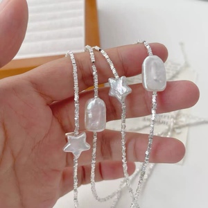 Collier en argent S925 haut de gamme Wenchi, design étoile, perle baroque, argent écrasé, pendentif de mode printemps/été pour clavicule - Product Image 5