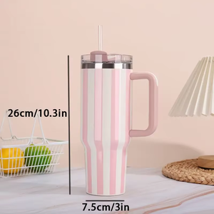 Vaso Térmico de Acero Inoxidable 304 de 40oz con Rayas, Portátil para Coche, Gran Capacidad, con Asa y Popote, Aislamiento de 6-12 Horas, Ligero - Product Image 2
