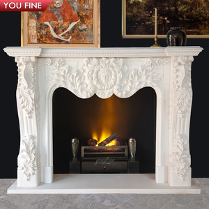 Cheminée en marbre blanc sculptée à la main de style français - Product Image 3