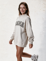 Sweat-shirt à col montant pour femme en tissu doux, longueur allongée, avec logo brodé personnalisé, haut basique pour le quotidien