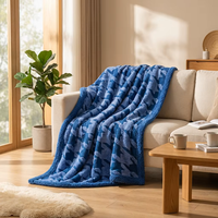 Moderne Geometrische Strickdecke in Blautönen für Sofa und Bett, Weiche Gemütliche Jacquard-Dekorationsdecke für Wohnzimmer und Heimdekoration