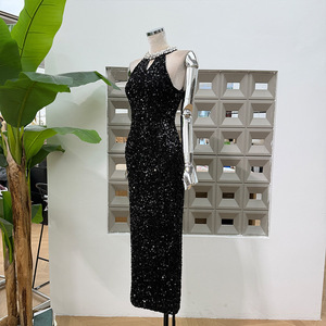 <span class=keywords><strong>Robe</strong></span> élégante pour femme à bretelles, à sequins, longue jusqu'au sol, silhouette en A, <span class=keywords><strong>style</strong></span> <span class=keywords><strong>romantique</strong></span>, cintrée à la taille, avec fermetures éclair et <span class=keywords><strong>style</strong></span> club - Product Image 6