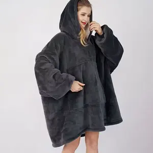 Wearable Blankets With Sleeves Hot Sale Oversize Blanket Hoodie Plain Flannel Puffy Hoodie Blanket With Custom Design