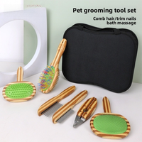 Outils de beauté en bambou Kit de toilettage pour animaux de compagnie Ciseaux de style simple à taille personnalisée Peigne à aiguille sûr Peigne à râteau pour chats et chiens Ensemble de voyage