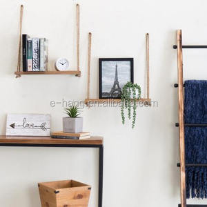 OEM madera quemada <span class=keywords><strong>cuerda</strong></span> colgante estantes sala de estar marrón estante <span class=keywords><strong>cuerda</strong></span> pared madera flotante rústico estante colgante - Product Image 6