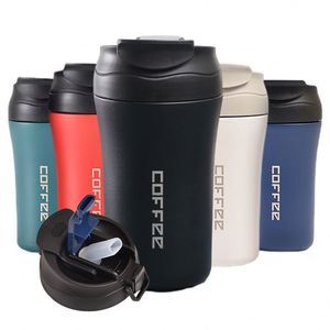 Custom with Brand Logo 400ML Stainless Steel Coffee Cup Double Wall Travel Office Coffee <b>Mug</b> Thermos Vacuum Cup With Straw Lid - Product Image 1