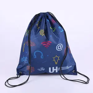 Custom Logo Nylon DrawString Bag Full Color Cinch Backpack Recycled 210D Polyester Drawstring Bag