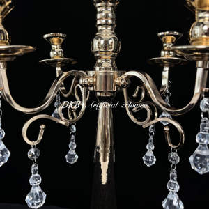 DKB Fábrica al por mayor Banquete DE BODA Muebles Mesa Centro de candelabros decorativos dorados con cristales colgantes - Product Image 5