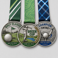 Médaille de golf personnalisée en alliage de zinc 3D, trophée du championnat 2025, médailles de récompense sportive en métal avec ruban imprimé, cadeau souvenir