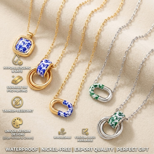 <span class=keywords><strong>Collana</strong></span> da Donna con Certificato CE, in Acciaio Inossidabile, Smalto Sfumato, <span class=keywords><strong>Stile</strong></span> <span class=keywords><strong>Etnico</strong></span>, Catena a Graffetta con Doppi Anelli e Ciondolo Quadrato - Product Image 1