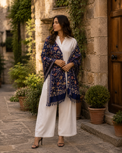 Elegant Embroidered Floral Digital Print Viscose Adult <b>Shawl</b> Long Fringe Lightweight Warm Breathable Reversible <b>Traditional</b> - Product Image 4