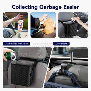 Cubo de Basura para Auto de Cuero PU, Impermeable, Multifuncional, Organizador de Basura para Asiento Trasero con 4 Ganchos, Accesorios para Auto - Product Image 3