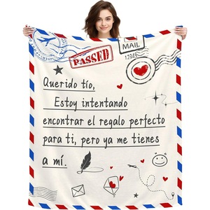 Cream Postal Love Letter <b>White</b> <b>Flannel</b> Blanket Throw Blanket Nap Blanket Reversible Cozy Warm for Travel Camping Custom Print - Product Image 5