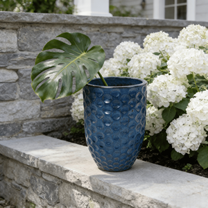 Ensemble de pots de fleurs en céramique écologiques et durables de style américain, motif tissé bleu royal brillant, pour jardin intérieur et extérieur - Product Image 2