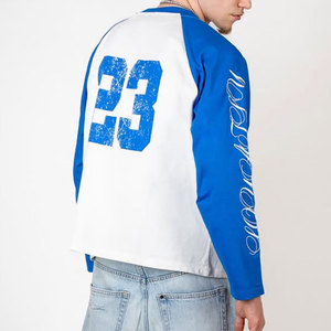 T-shirt en jersey à manches longues, coupe ample, style streetwear pour hommes, hip-hop, poids lourd, blanc et noir, imprimé sur mesure en maille - Product Image 4