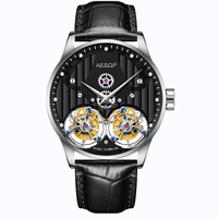 Montre-bracelet Aesop Original pour homme, double squelette, tourbillon, mouvement mécanique décontracté, boîtier en acier SS316, verre saphir, pour homme