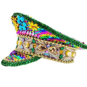 Manwu Factory Unisex Púrpura Verde y Oro Adornado <span class=keywords><strong>Sombrero</strong></span> de Capitán para Fiesta de Desfile al Aire Libre-Mardi Gras y Burning Man - Product Image 4