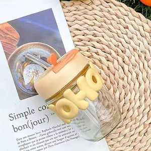 Nuove ragazze 400ml chiaro succo di latte a prova di perdite tazze da bere tazza da viaggio riutilizzabile bottiglia di acqua di vetro con paglia Gym carine - Product Image 3