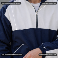 Veste coupe-vent oversize en nylon à demi-zip avec empiècements colorblock bleu marine personnalisée pour homme, style sportif streetwear et extérieur