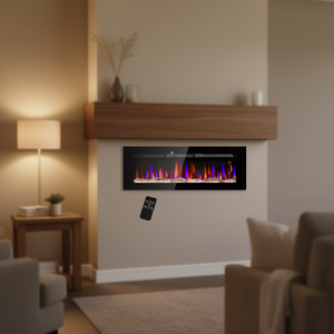 Cheminée électrique murale 50 pouces avec télécommande, chauffage 1500W, affichage LED multicolore de la flamme, thermostat réglable - Product Image 2