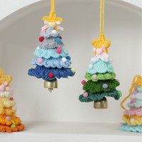 Ornements de Noël faits main en laine crochetée bleue, doux et tendance, avec cordon de serrage, pour la maison et les fêtes, 15x7cm, petits